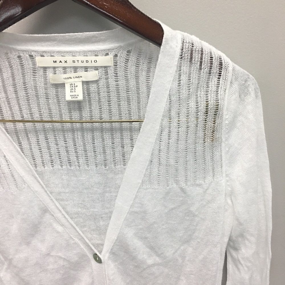 Max Studio | White Linen Button Front Cardigan | L - Picture 3 of 6
